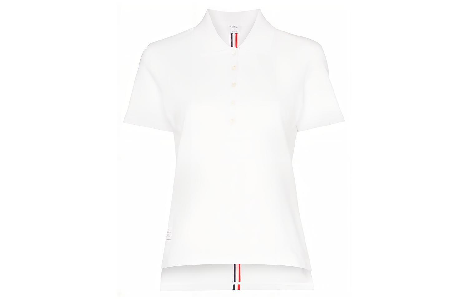 (Women) Thom Browne Tricolor Stripe Short Sleeve Polo Shirt White FJP014A-00050-100