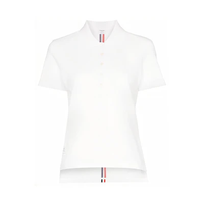 (Women) Thom Browne Tricolor Stripe Short Sleeve Polo Shirt White FJP014A-00050-100