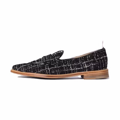 (W) Thom Browne Tweed Casual Shoe 'Black Plaid Ribbon'