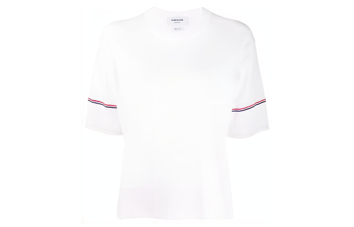 (Women) Thom Browne White Crew Neck Short Sleeve Casual T-Shirt FKA258A-03131-100