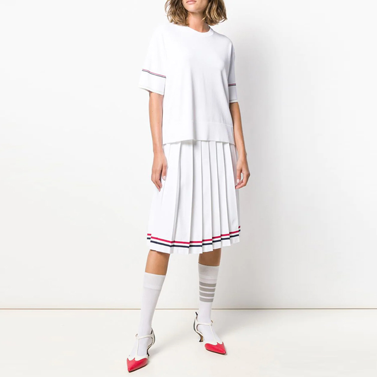 (Women) Thom Browne White Crew Neck Short Sleeve Casual T-Shirt FKA258A-03131-100 圖 3