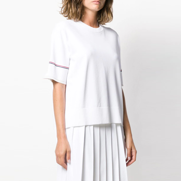 (Women) Thom Browne White Crew Neck Short Sleeve Casual T-Shirt FKA258A-03131-100 圖 4