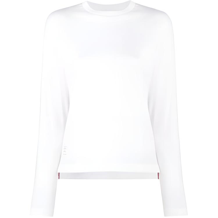 (Women) THOM BROWNE White Crewneck Long Sleeve Tee FW21 Collection. FJS037A-05398-100