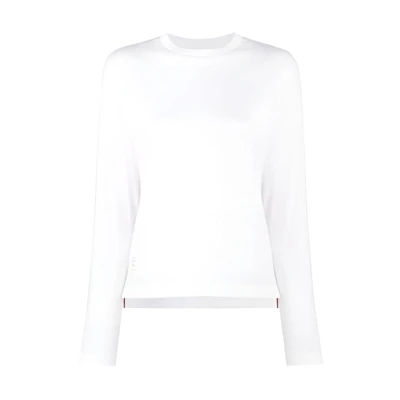 (Women) THOM BROWNE White Crewneck Long Sleeve Tee FW21 Collection. FJS037A-05398-100
