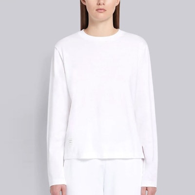 (W) THOM BROWNE Kaos Lengan Panjang Crewneck Putih Koleksi FW21. FJS037A-05398-100 Shop (W) THOM BROWNE Kaos Lengan Panjang Crewneck Putih Koleksi FW21. FJS037A-05398-100