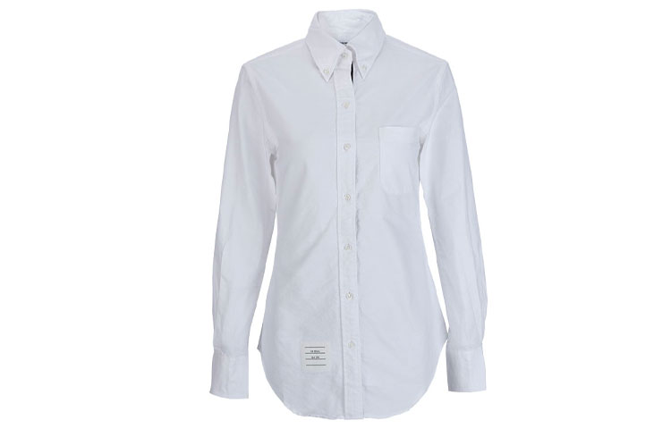 Order (W) THOM BROWNE Camisa Blanca Manga Larga con Logo Patch y Botones. FLL005E-06177-100