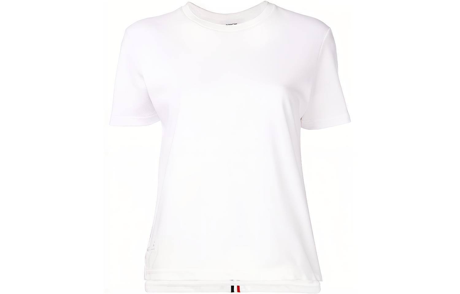 (Women) Thom Browne White Short-Sleeve Polo Shirt with Tricolor Stripe. FJS013A-00050-100