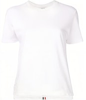 (Women) Thom Browne White Short-Sleeve Polo Shirt with Tricolor Stripe. FJS013A-00050-100 (Women) Thom Browne White Short-Sleeve Polo Shirt with Tricolor Stripe. FJS013A-00050-100