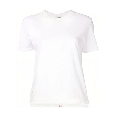 (Women) Thom Browne White Short-Sleeve Polo Shirt with Tricolor Stripe. FJS013A-00050-100