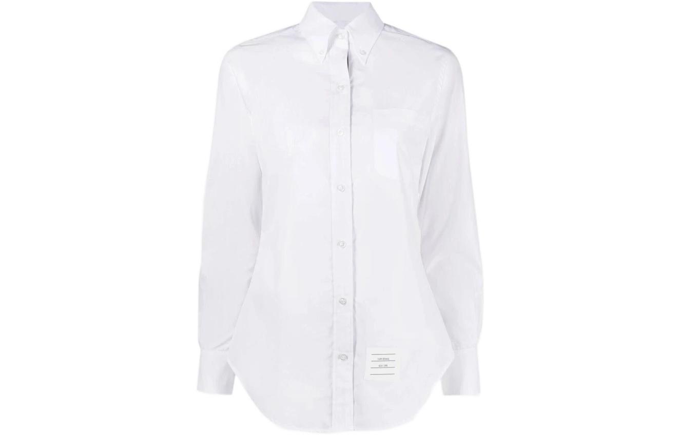(Women) Thom Browne White Slim-Fit Long-Sleeve Shirt with Three Stripes. FLL005E-03113-100