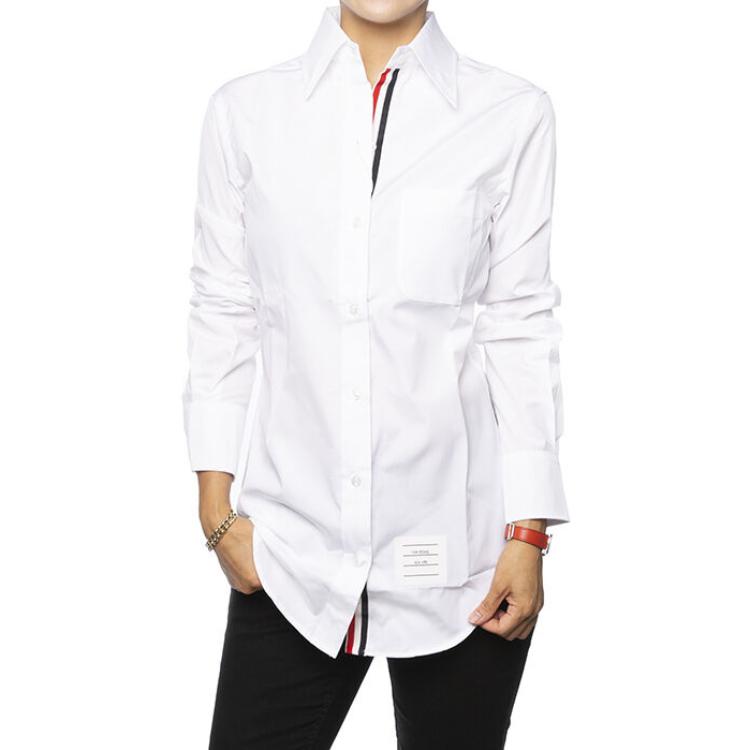 (Women) Thom Browne White Slim-Fit Long-Sleeve Shirt with Three Stripes. FLL005E-03113-100 圖 3