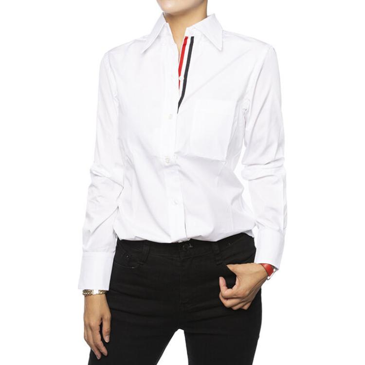 (Women) Thom Browne White Slim-Fit Long-Sleeve Shirt with Three Stripes. FLL005E-03113-100 圖 5