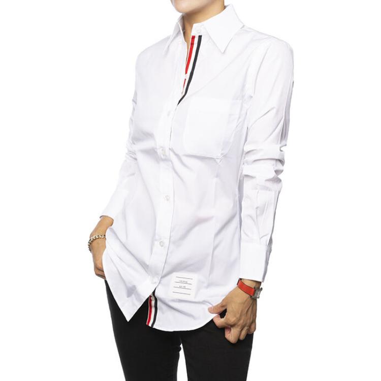 (Women) Thom Browne White Slim-Fit Long-Sleeve Shirt with Three Stripes. FLL005E-03113-100 圖 6