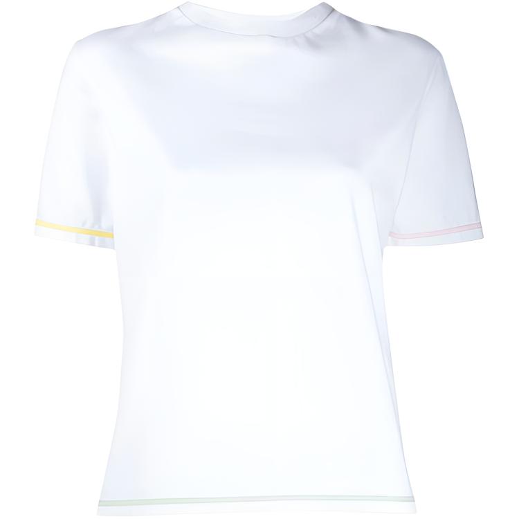 (Women) THOM BROWNE White T-Shirt with Color Striped Sleeves FJS049A-01454-100