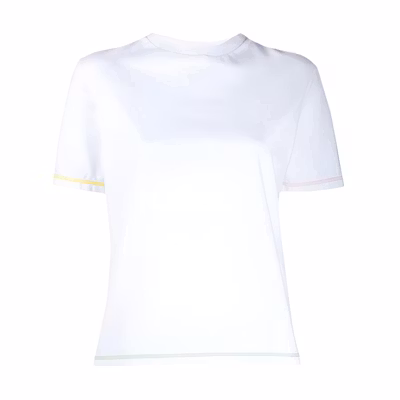(Women) THOM BROWNE White T-Shirt with Color Striped Sleeves FJS049A-01454-100