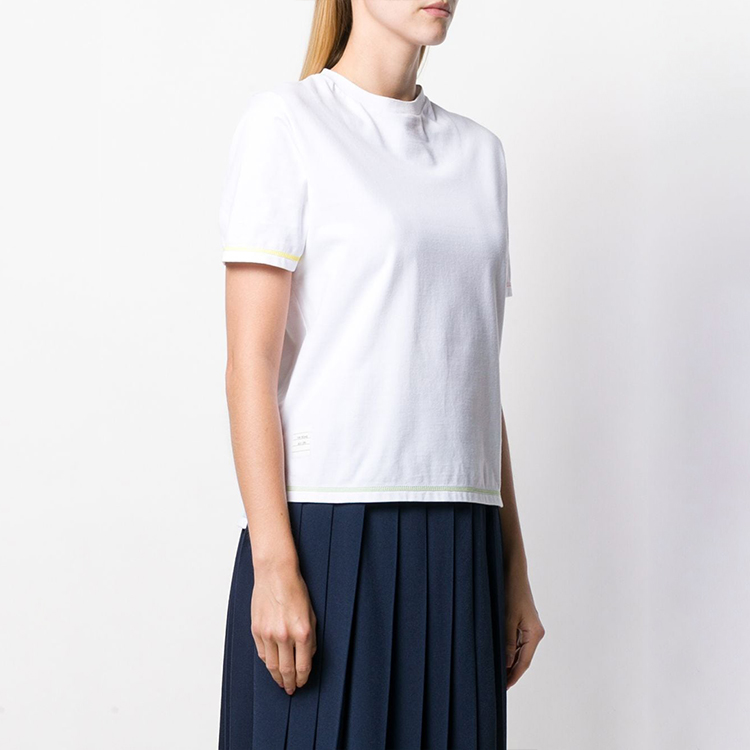 (Women) THOM BROWNE White T-Shirt with Color Striped Sleeves FJS049A-01454-100 圖 3