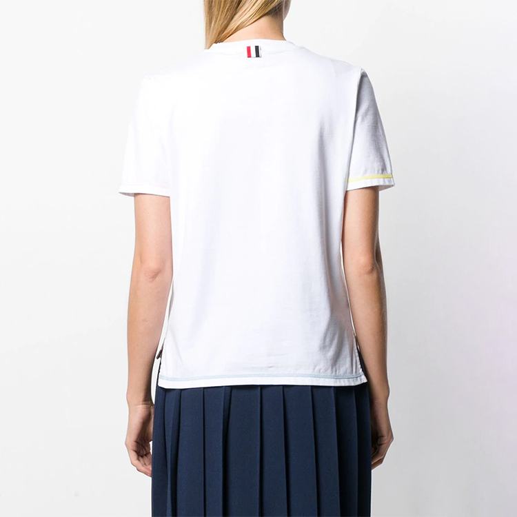 (Women) THOM BROWNE White T-Shirt with Color Striped Sleeves FJS049A-01454-100 圖 4