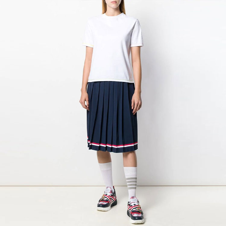 (Women) THOM BROWNE White T-Shirt with Color Striped Sleeves FJS049A-01454-100 圖 5