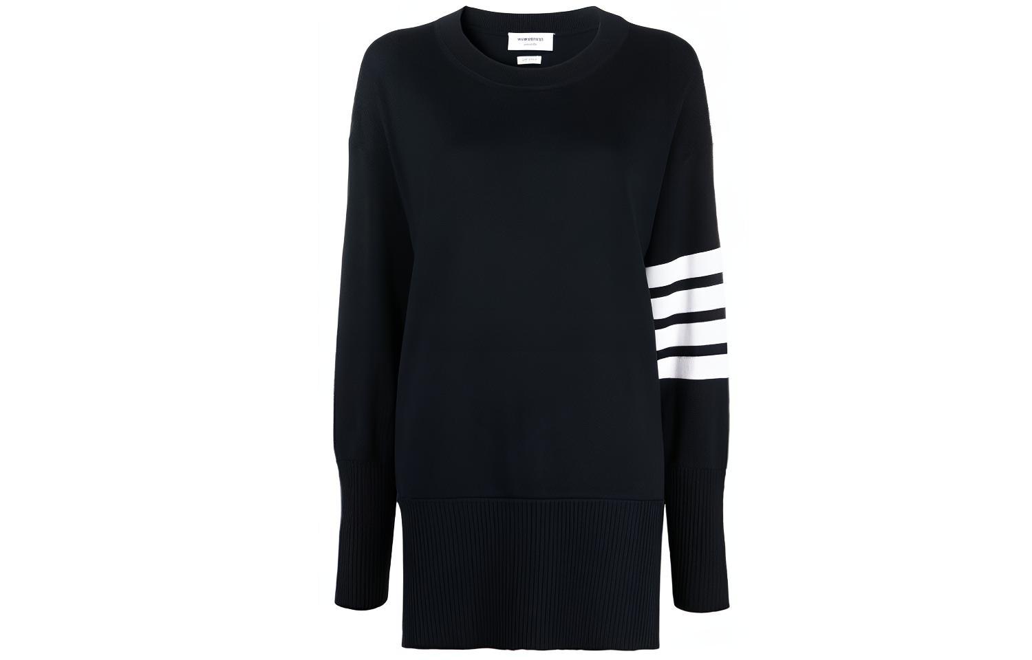 (Women) Thom Browne Wool Sweater Round Neck 4-Bar Stripes Blue. FKA342A-Y1002-415
