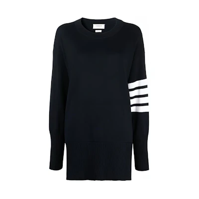 (Women) Thom Browne Wool Sweater Round Neck 4-Bar Stripes Blue. FKA342A-Y1002-415