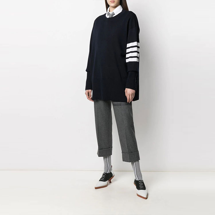 (Women) Thom Browne Wool Sweater Round Neck 4-Bar Stripes Blue. FKA342A-Y1002-415 圖 3