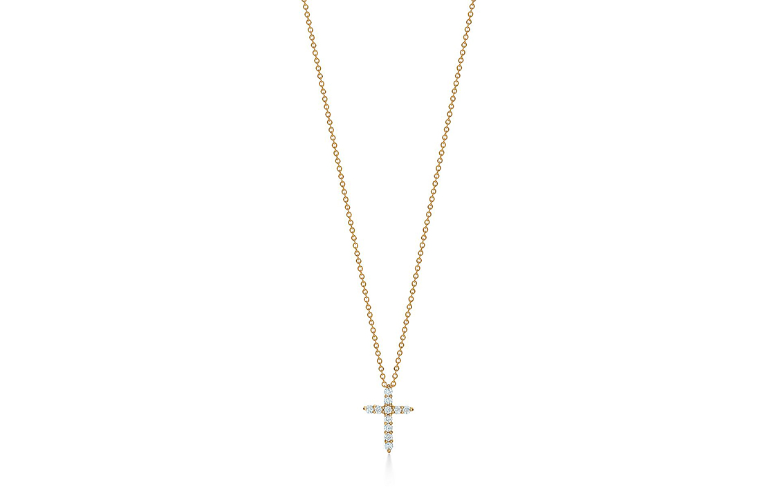 (Women) TIFFANY & CO. 18K Gold Diamond Cross Pendant Necklace for Women - Gold 67124766
