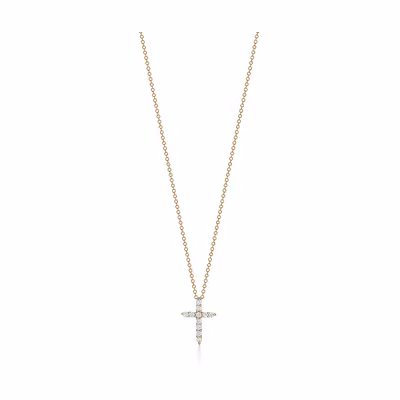 (Women) TIFFANY & CO. 18K Gold Diamond Cross Pendant Necklace for Women - Gold 67124766