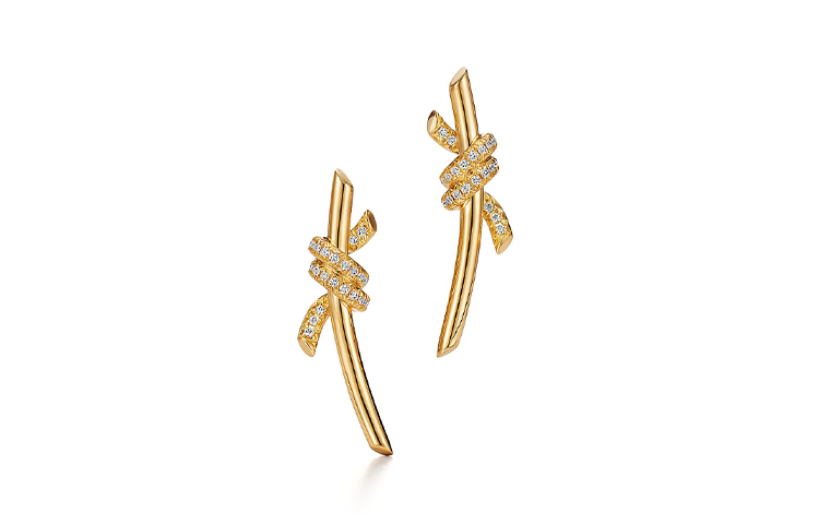 (Women) Tiffany & Co. 18K Gold Single Row Diamond Double Knot Earrings for Women. 69346472