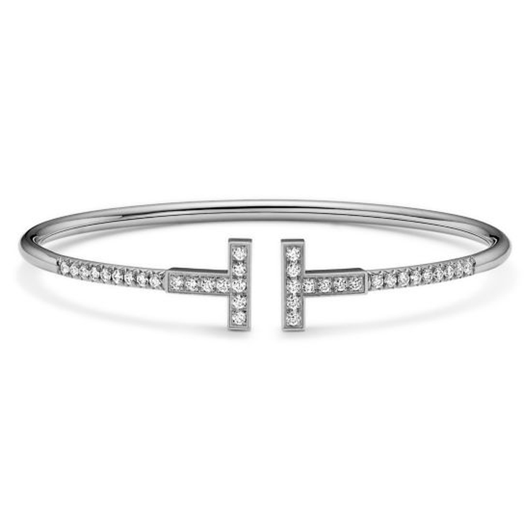 (Women) Tiffany & Co. 18k White Gold Engraved Logo Silver Bracelet for Women. 73122236