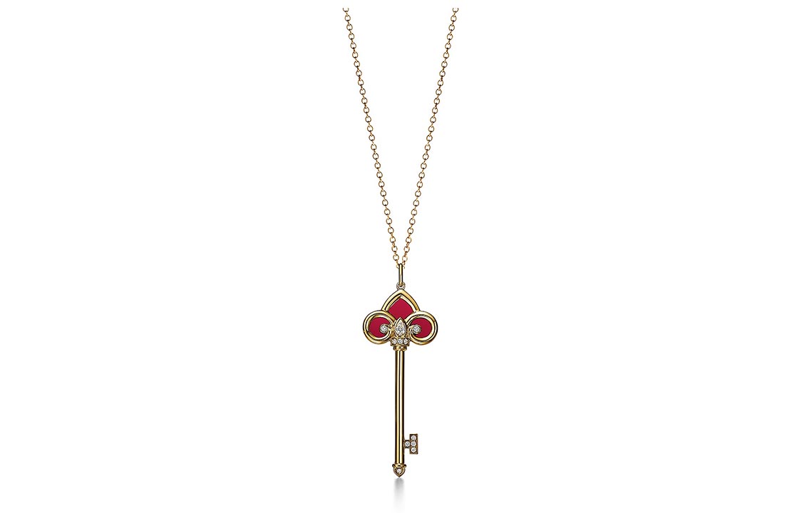 (Women) Tiffany & Co. [Limited Edition] Tiffany Fleur de Lis Key Pendant 18k Gold with Carnelian & Diamonds GRP12167
