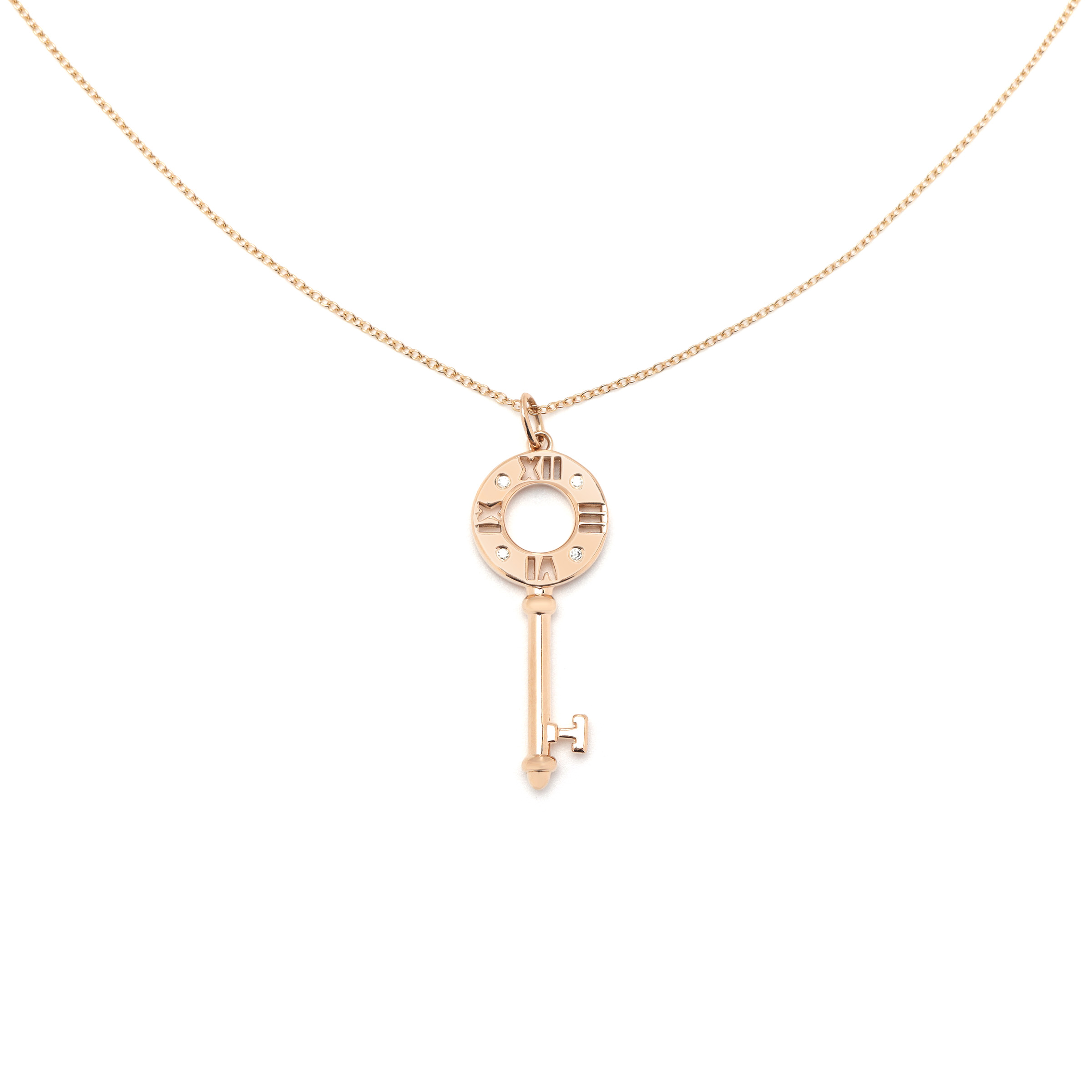 (Women) TIFFANY & CO. Atlas® 18K Rose Gold Diamond Key Pendant Necklace - Women GRP09023