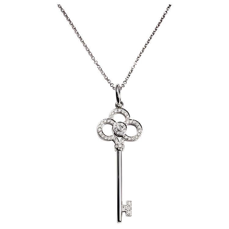 (Women) Tiffany & Co. Crown Key Pendant Necklace 18K White Gold for Women Silver GRP08178