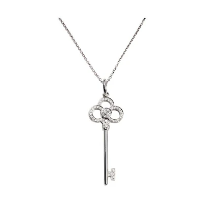 (Women) Tiffany & Co. Crown Key Pendant Necklace 18K White Gold for Women Silver GRP08178