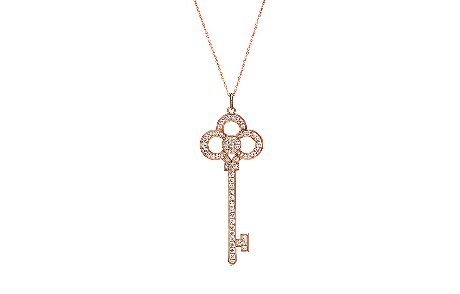 (Women) Tiffany & Co. Crown Key Pendant Necklace 18K Rose Gold Diamond for Women. GRP11490