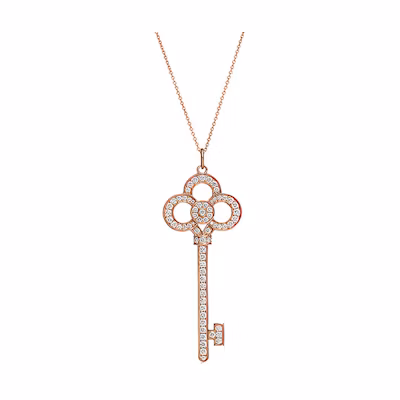 (Women) Tiffany & Co. Crown Key Pendant Necklace 18K Rose Gold Diamond for Women. GRP11490