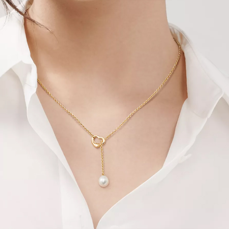 (Women) TIFFANY & CO. Elsa Peretti 18K Gold Heart Pearl Necklace for Women Gold. 60120367 圖 4
