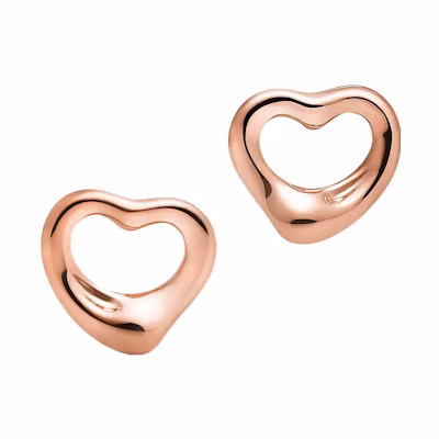 (Women) TIFFANY & CO. Elsa Peretti Open Heart 18K Rose Gold Stud Earrings Women. GRP11359