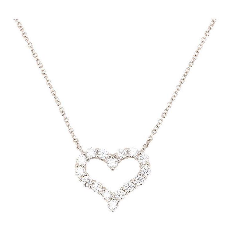 (Women) TIFFANY & CO. Heart Diamond Platinum Necklace Mini 12mm/Small 15mm Silver GRP11468