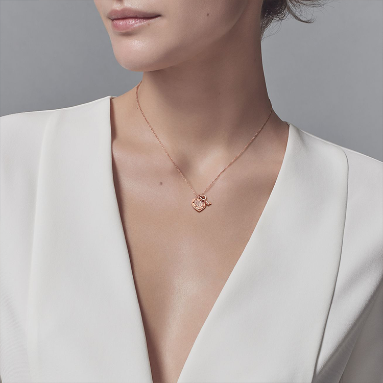 (Women) Tiffany & Co. Heart Key Pendant Necklace 18K Rose Gold Diamond for Women. 36339314 圖 3
