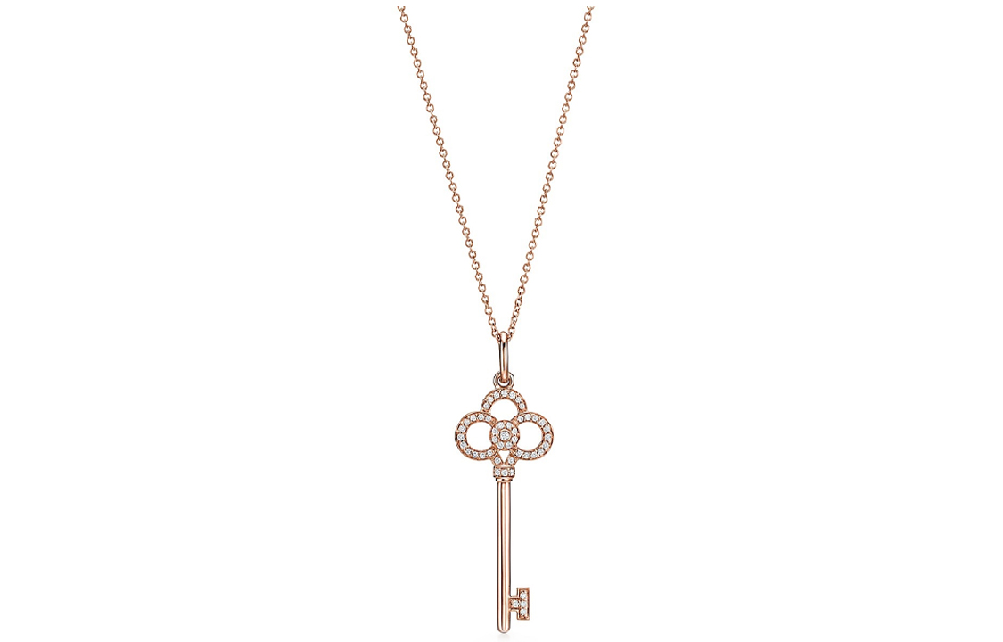 (Women) Tiffany & Co. Keys 18K Rose Gold Pendant Necklace with Diamonds for Women 3.8cm GRP11354