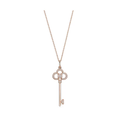 (Women) Tiffany & Co. Keys 18K Rose Gold Pendant Necklace with Diamonds for Women 3.8cm GRP11354
