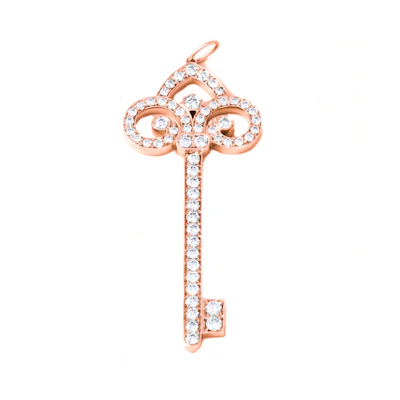 (Women) TIFFANY & CO. Keys Fleur de Lis Diamond 18K Rose Gold Pendant for Women. GRP08993