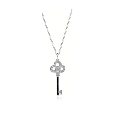 (Women) TIFFANY & CO. Keys Mini Crown Diamond Pendant Necklace 18k White Gold Women GRP11536