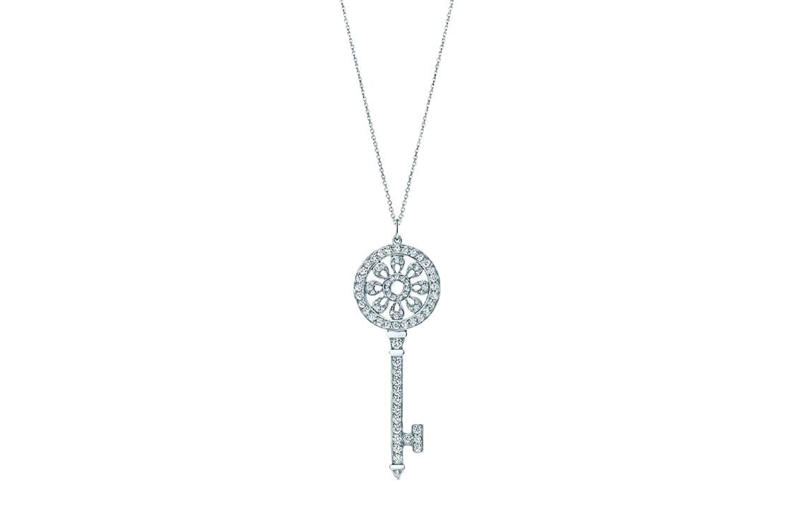 (Women) Tiffany & Co. Keys Platinum Petal Key Pendant Necklace for Women. 60011774 60011830