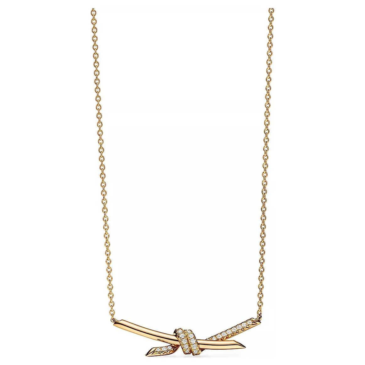 (Women) TIFFANY & CO. Knot Double Bow Pendant Necklace 18K Gold with Diamonds for Women 69544797