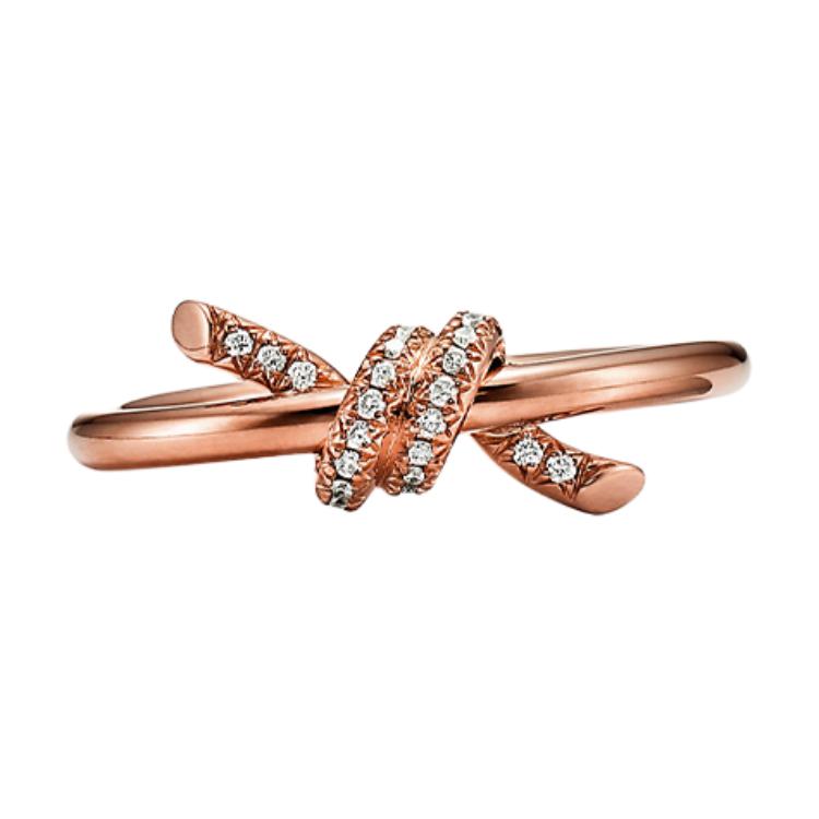 (Women) TIFFANY & CO. Knot Single Row Diamond 18K Rose Gold Ring for Women GRP11995
