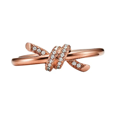 (Women) TIFFANY & CO. Knot Single Row Diamond 18K Rose Gold Ring for Women GRP11995