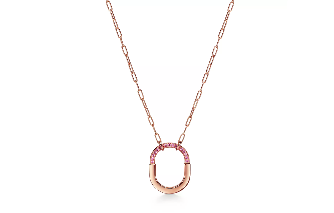 (Women) TIFFANY & CO. Lock Series 18K Rose Gold Sapphire Necklace for Women. 73965950