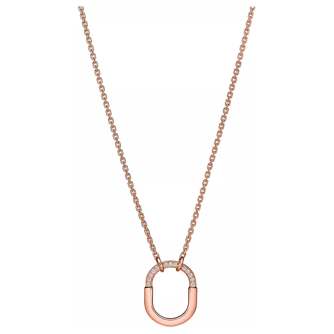(Women) TIFFANY & CO. Lock Small Diamond Pendant 18K Rose Gold Necklace for Women. 74365752