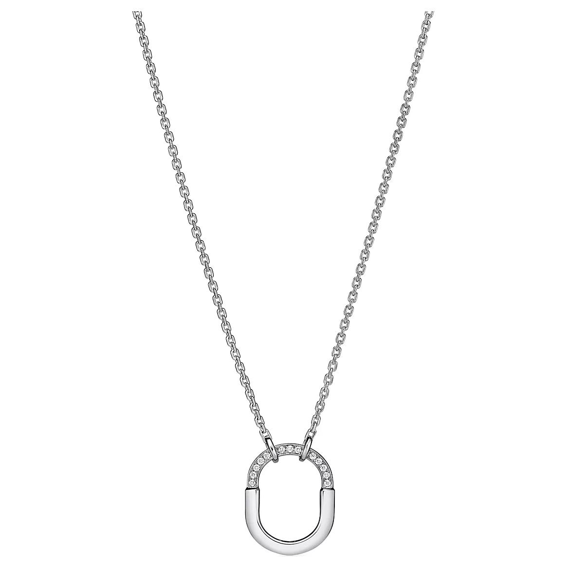 (Women) TIFFANY & CO. Lock Small Diamond Pendant Necklace 18K White Gold for Women. 74365795 圖 2